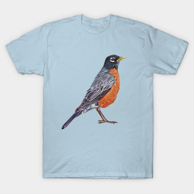Men Black Print T-shirt American Robin - Bird Painting (No Background) No-Cut Transfer Paper Print Cotton Tshirt XL светло-синий