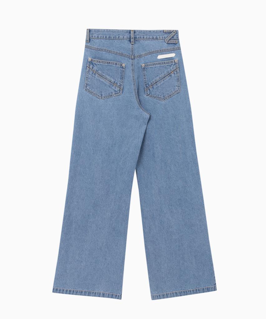 Jenyujeu Women'S Wise Pintuck Denim Pants - Blue