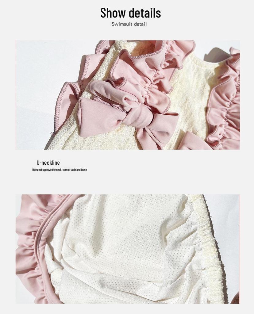 Girls' Mori Style Two-Tone Lace Romper with Bow