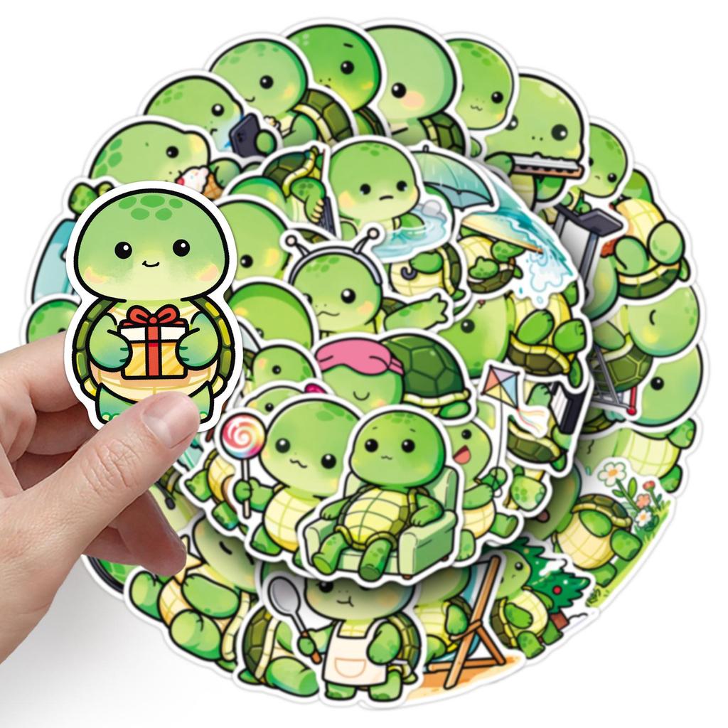 50 Cute Cartoon Turtle Stickers: Beady-Eyed Mochi Decorations for Water Bottles, Journaling, Desktops, and Helmets