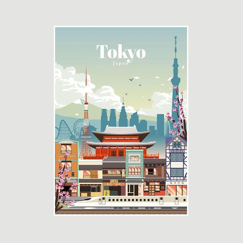 White Paper Cartoon City Landscape Poster Mural London Paris Travel Cities Prints Bedroom Decoration Painting Funny Abstract Wall Art Decor
