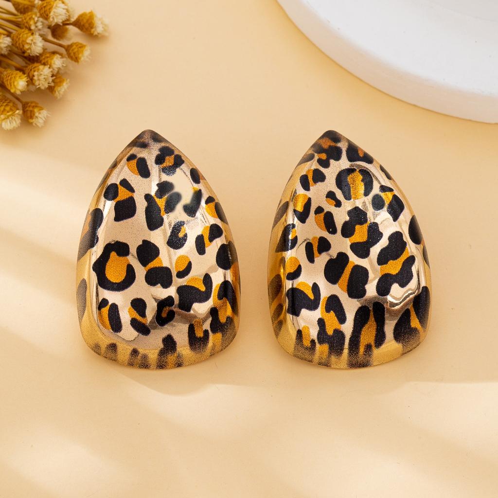 Women's Jewelry Set, Geometric Water Drop-Shaped Pendant, Leopard Print Fashion Necklace and Stud Earrings Jewelry Set, Suitable for Daily Wear an