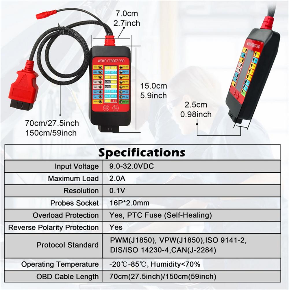 WOYO CTB007PRO OBD2 Universelle Starthilfe-Box Digitales Display Break-Out-Box mit 70cm Verlängerungskabel
