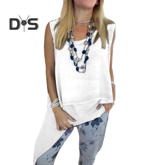 Dames 2-delt loungesett Ermeløs asymmetrisk kant tanktopp Blomsterprintede joggebukser Sett Casual løst antrekk for vår sommer