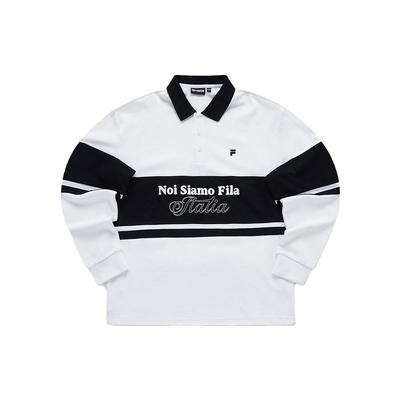 Maglia Polo a Maniche Lunghe Larga Color Block da Uomo top Bianco T11M333201F