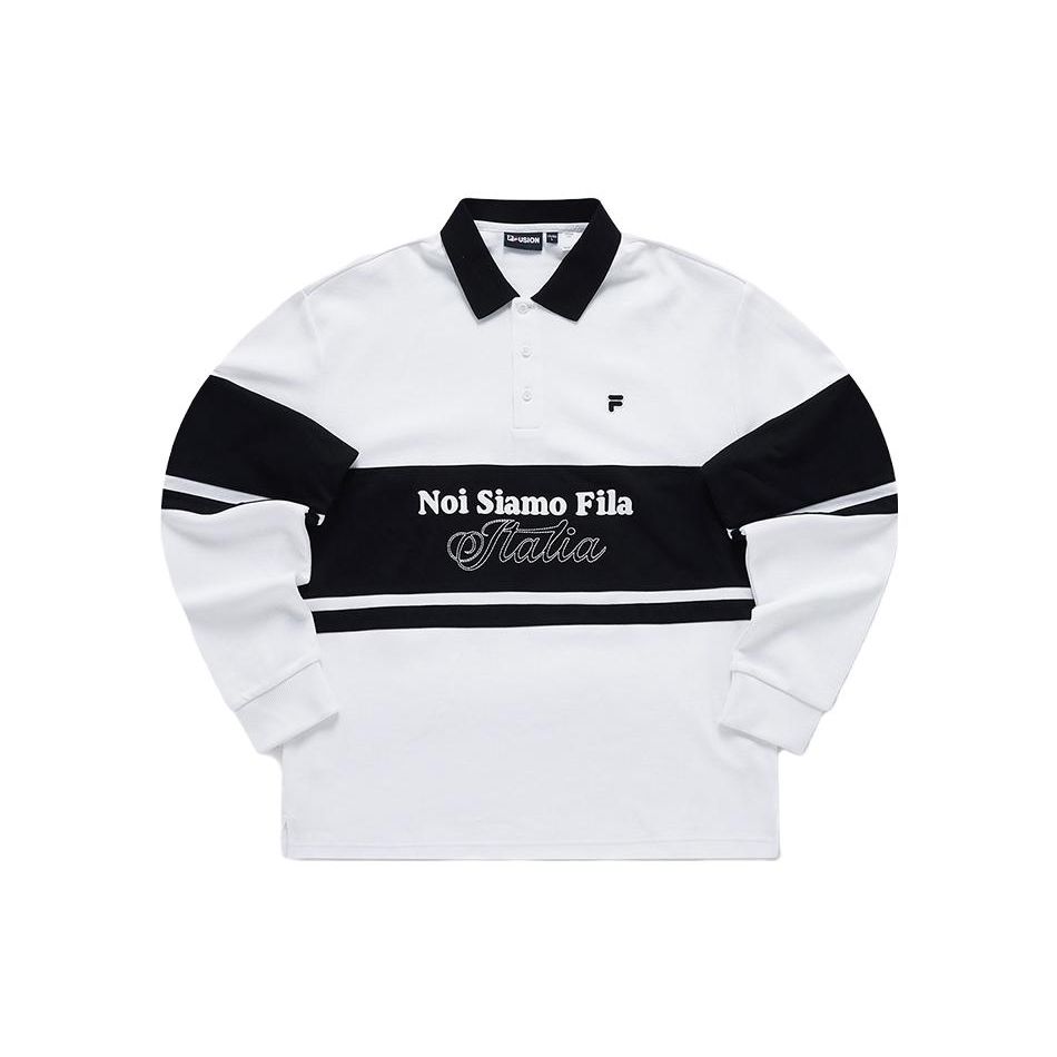 Fila Color Block Loose Long Sleeve Knit Polo Shirt Men Tops White T11M333201F