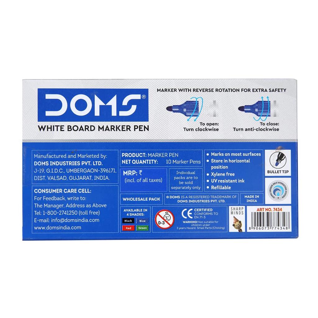 DOMS Refilo Non Toxic Hi Tech Refillable Whiteboard Marker Pen Blue Ink Pack of 1 X 10PCS  DM7434P10 Office School Use