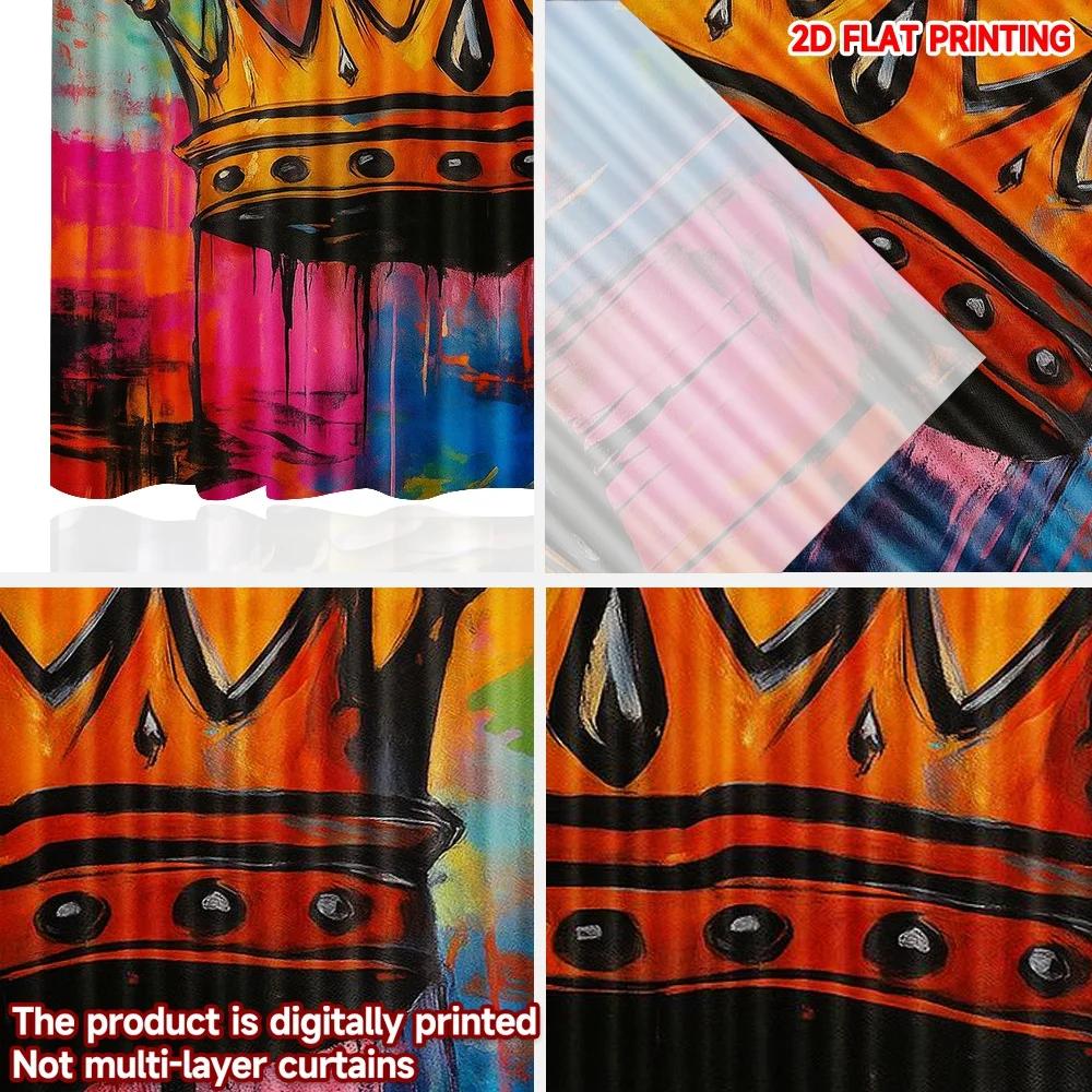 Set Of 2 Crown Pattern Curtains Digital Printing Gold Color Splatter Background Pink Yellow Blue Living Room Curtain For Great Made Polyester