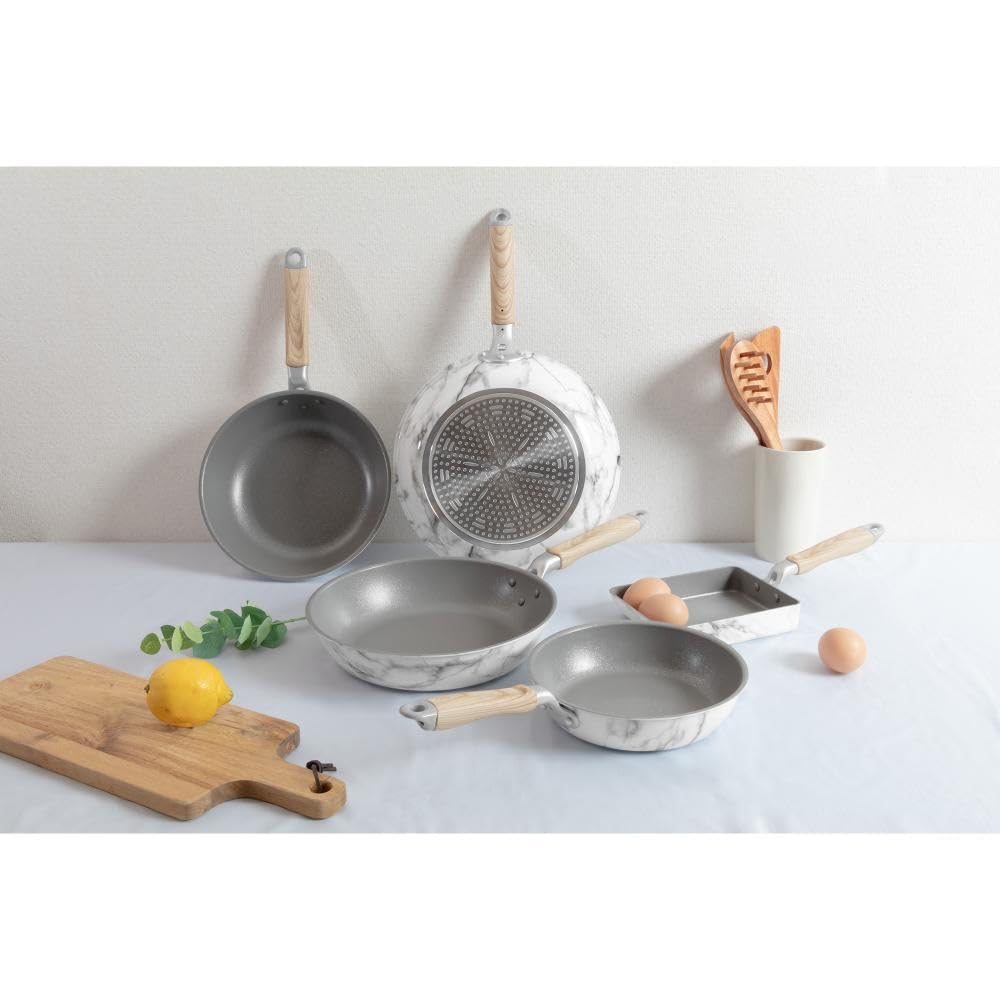 Bestco NX-121 Marble Kitchen Frying Pan, 20cm, White, Marble Pattern, Induction/Gas Stovetop