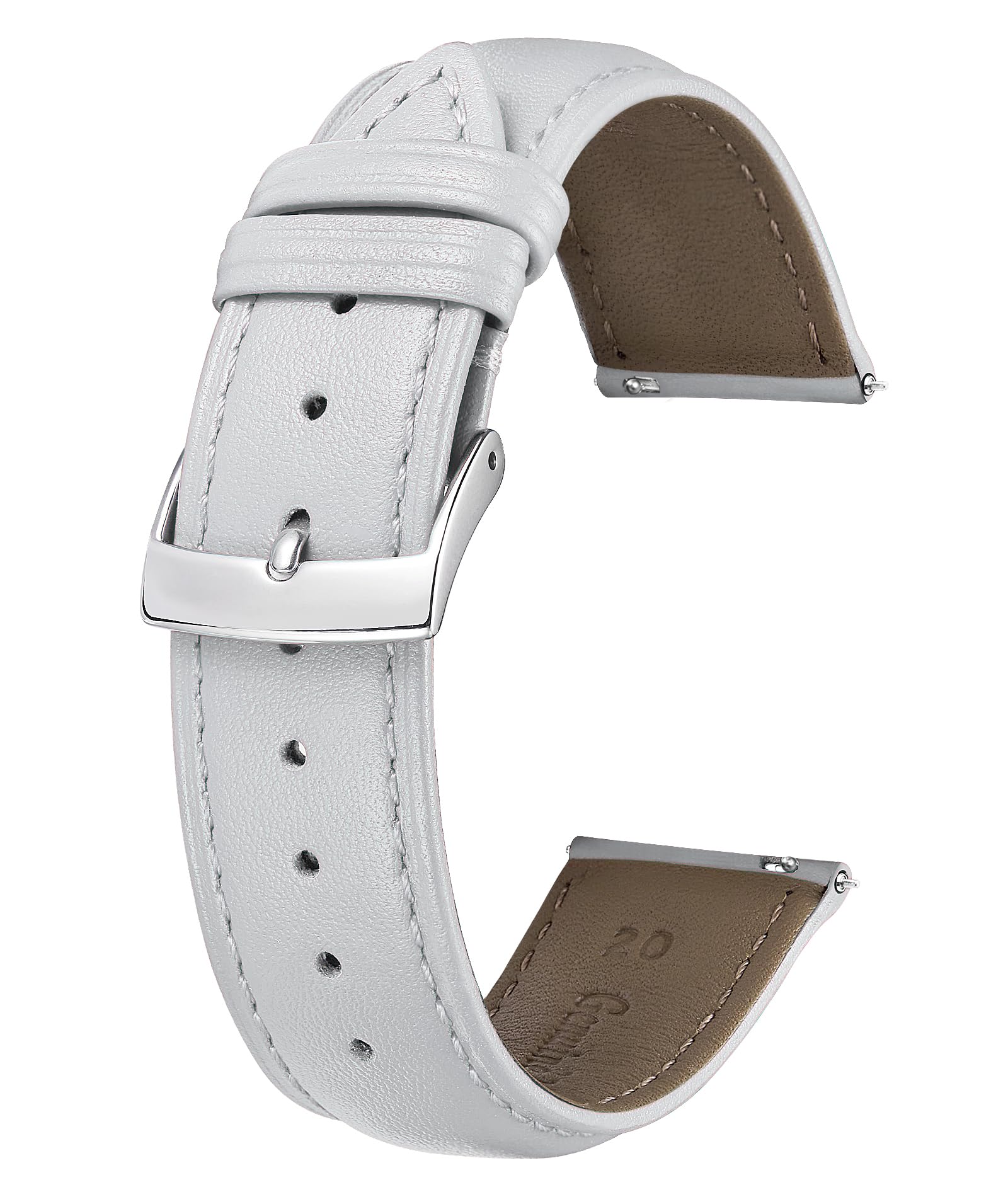 

Leather Watch Strap Quick Release Leather Watch Band Multiple Color Watch Band Stylish Replacement Strap Soft Breathable Unisex [BINLUN] (20mm, White) білий