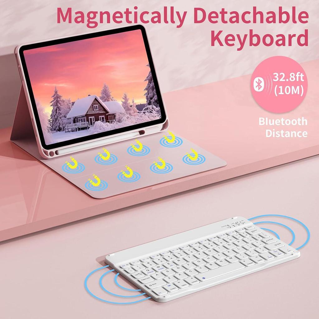 iPad 10th Gen Protective Case with Detachable Wireless Keyboard and Pro Mouse Compatibility