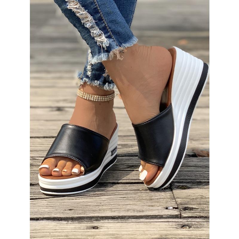 Damen Übergröße Peep Toe Keilabsatz Mode Lässig Einriemen Sandalen