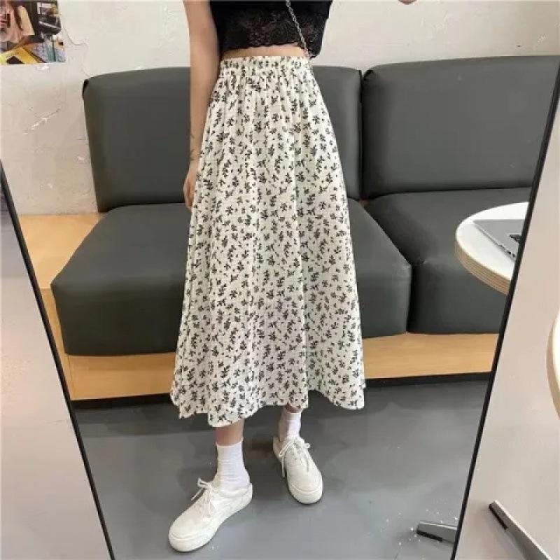 Summer Floral A-line Midi Skirt for Plus Size Women - Slimming, Tummy Coverage