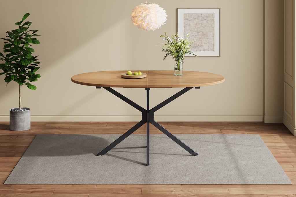 Dining Table, L120*W80*H75.5cm, Modern, Sturdy, Metal Legs, Oval, for 4-6 People, Modern Simple, Natural