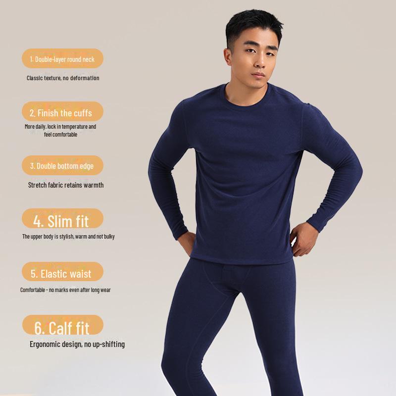 Men’s A-Class Thermal Underwear Set with Hyaluronic Acid - Warm Autumn/Winter Round Neck Top & Bottoms