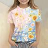 Kids Floral Print Crew Neck Short Sleeve Casual Loose Fit T Shirt Top Suitable for Daily Wear and Outdoor Activities