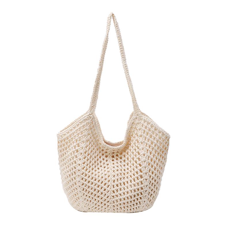 Korean Chic Crochet Mesh Shoulder Bag – Women’s Hand-Knitted Large Tote for Summer Beach