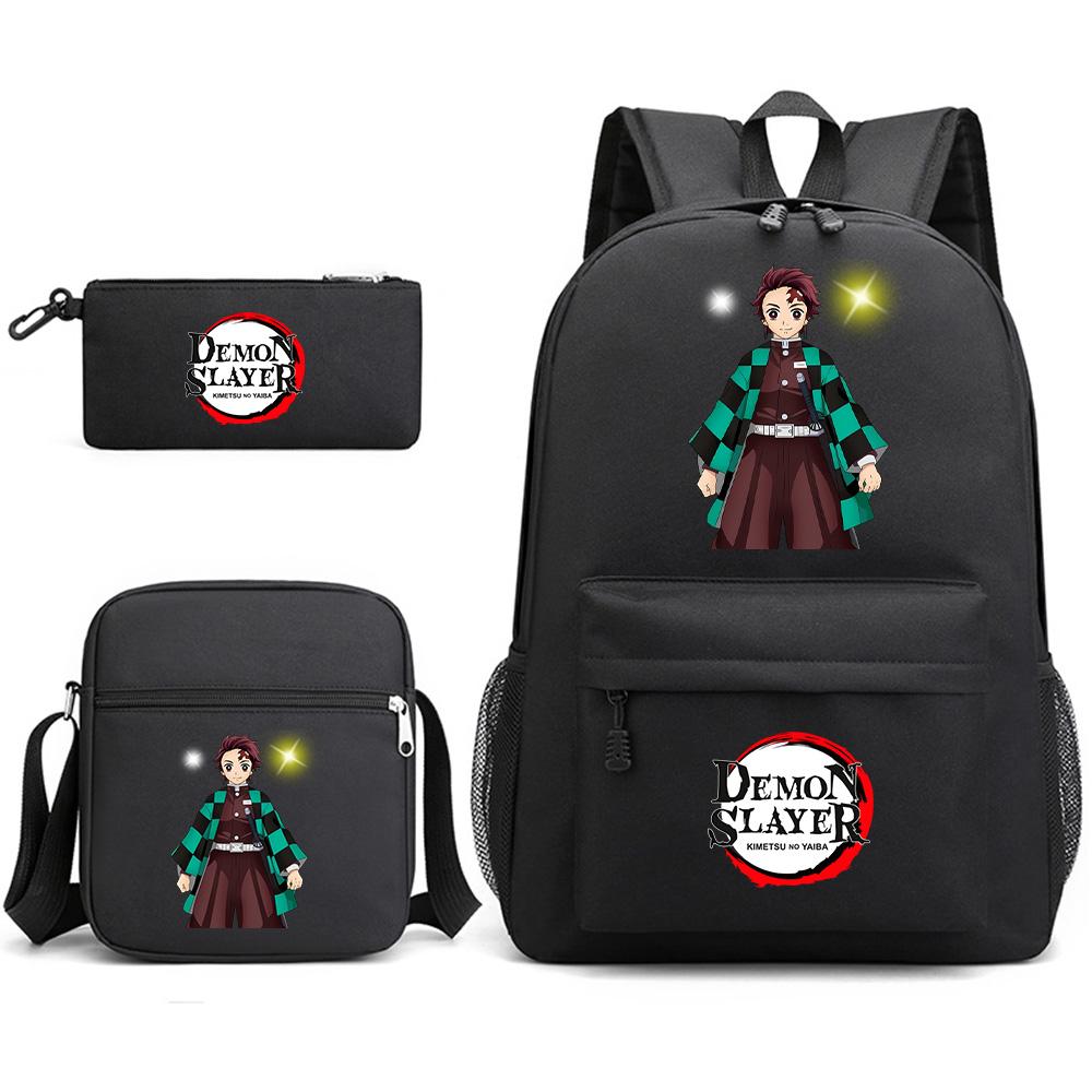 3Pcs/set Anime Demon Slayer Printed Backpack with Shoulder Bag Pencil Case for Teenager Student Boy Girl Waterproof Schoolbag