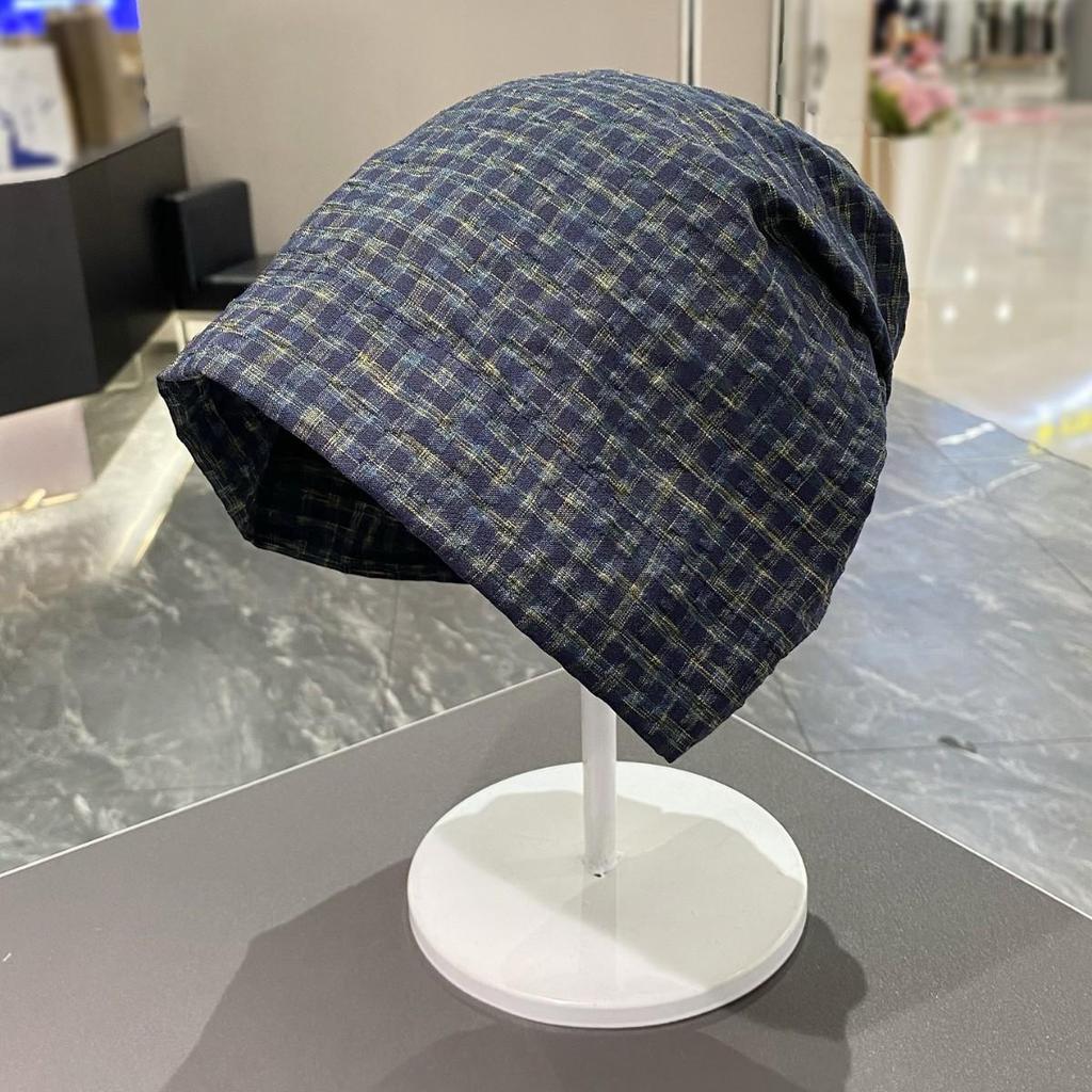 European & Korean Plaid Head Wrap: Wasteland Style, Loose Slouchy Beanie for Large Head Circumference, Trendy Hot Girl Bandana Hat.