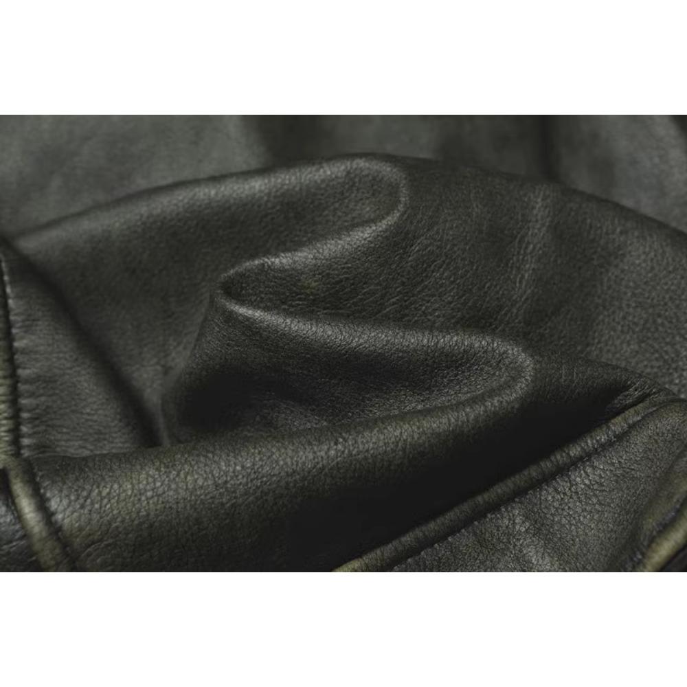 Chinese Size Vintage Olive Green Genuine Cowhide Men Leather Jacket Autumn Turn Down Collar Real Leather Coat
