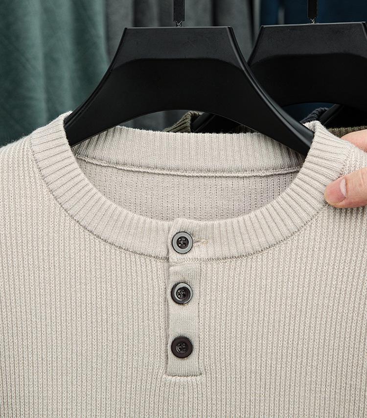 Men's Retro Round Neck Button Knit Sweater – Casual, Warm, and Versatile for Autumn/Winter