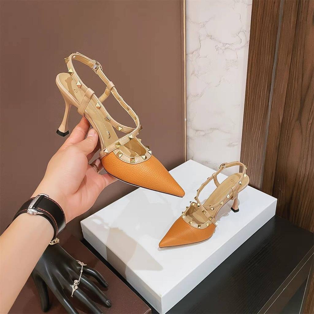 Royal Sister Temperament High-Heeled Sandals Women'S Rivets Empty Small Leather Shoes High Heels Summer Mary Jane Single