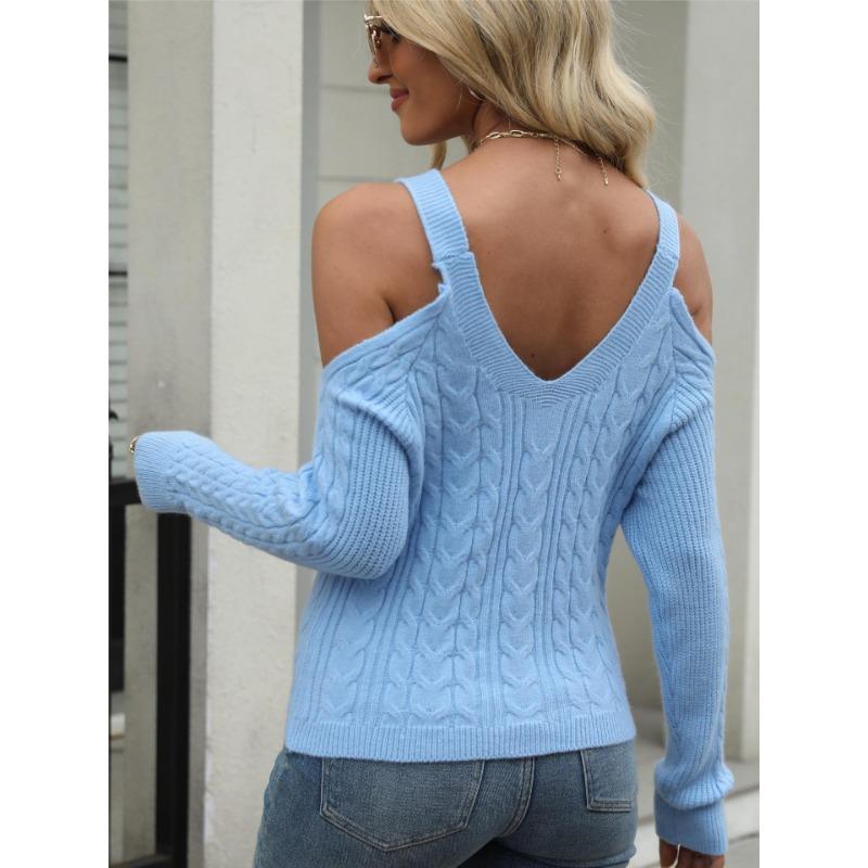 Women's Fall Sexy Halter Strapless Knit Sweater Solid Color Long-sleeved Twist Sweater Women Comfortable Versatile Fashion