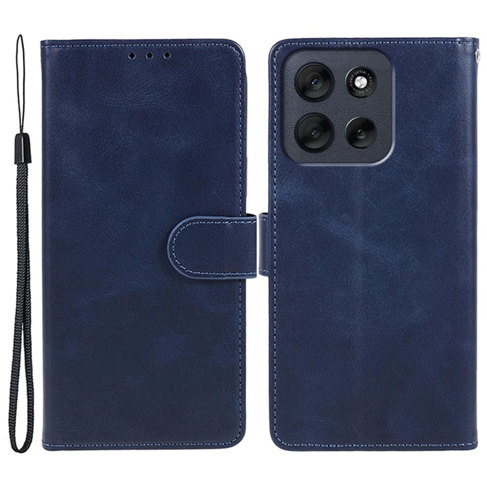 For Motorola Moto G56 5G Case Calf Texture PU Leather Wallet Phone Cover with Wrist Strap