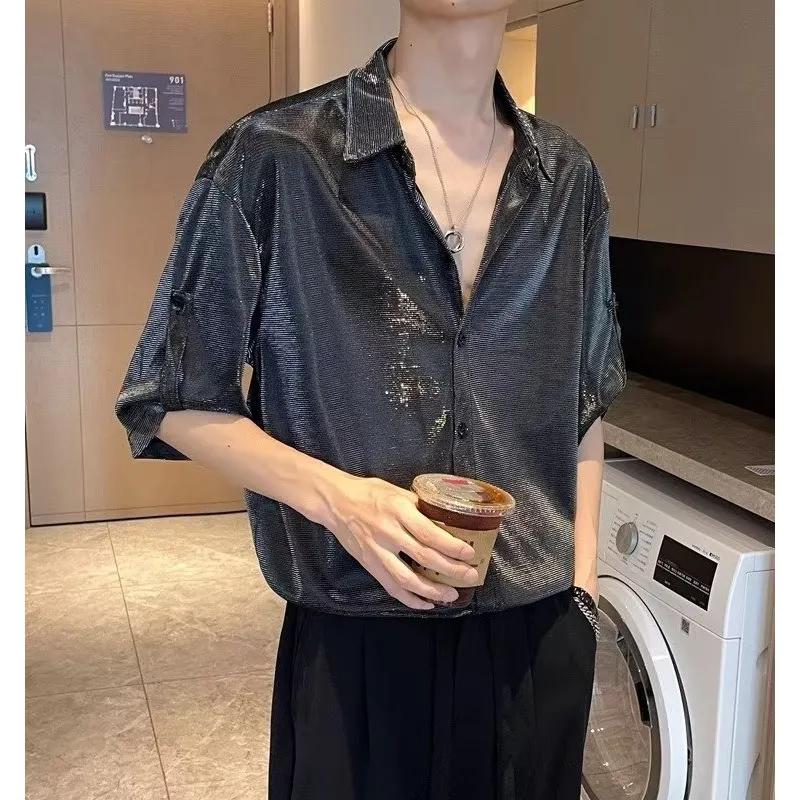 Youth Summer Korean Version Glossy Shirt Drape Handsome Shirt