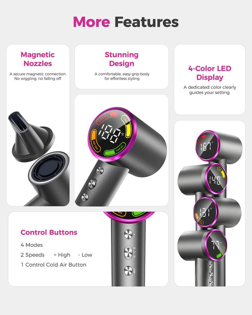 AOMIAO High Speed Ionic Hair Dryer, Blow Dryer with Magnetic Diffuser, 500 Million Negative Ions, 160000 RPM Brushless Motor for Fast Drying