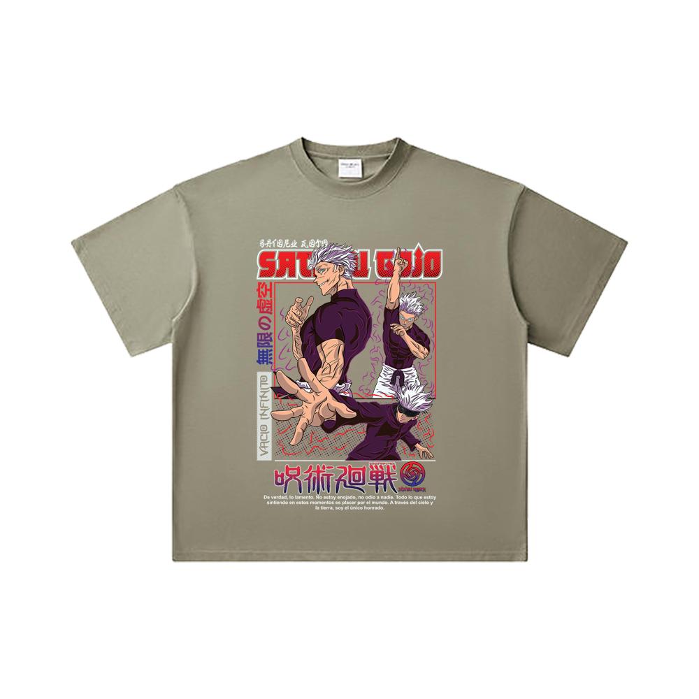 260 GSM Double Yarn 32 Count 100% Cotton Jujutsu Kaisen V25 Gojo Print Unisex Heavy Cotton T Shirt