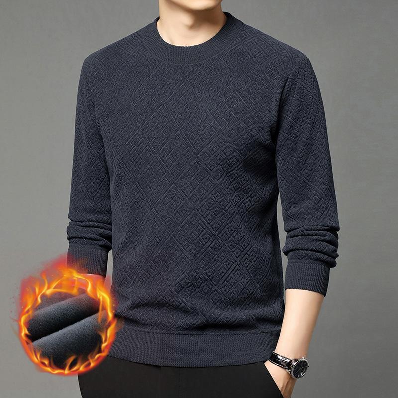 Męska bluza w średnim wieku Jesień Zima Nowy styl Pogrubiona Ciepła Luźna Casualowa Geometryczna Minimalistyczna Warstwa bazowa Top