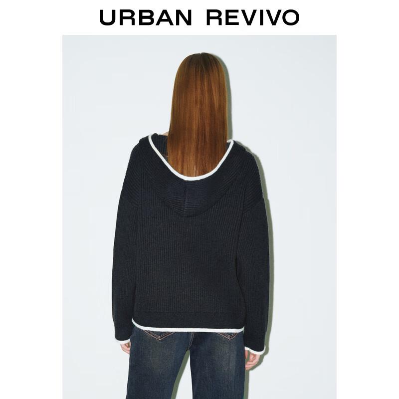 Women's Color-Block Zipper Hooded Knit Cardigan