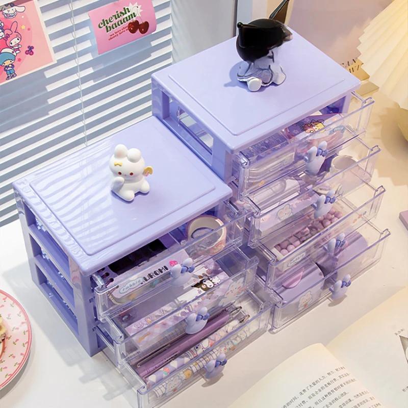 Cute Stationery Storage Box Organizer Kawaii Drawer Type Desktop Hand Account Card Box Desk Small Objects Children's Mini Rack