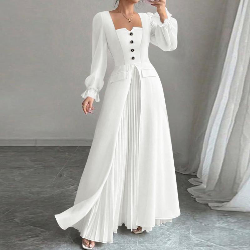 ZANZEA Women Casual Square Collar Long Sleeve Elegant Long Dress