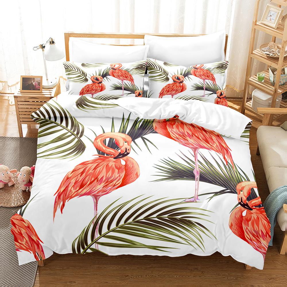 Flamingo Duvet Cover Set Palm Leaf Tropical Botanical Queen King Polyester Bedding