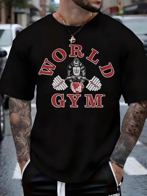 World Gym Men's Casual Pure T-Shirt - Soft, Breathable Crew Neck With Bold 'World Gym' Graphic Design