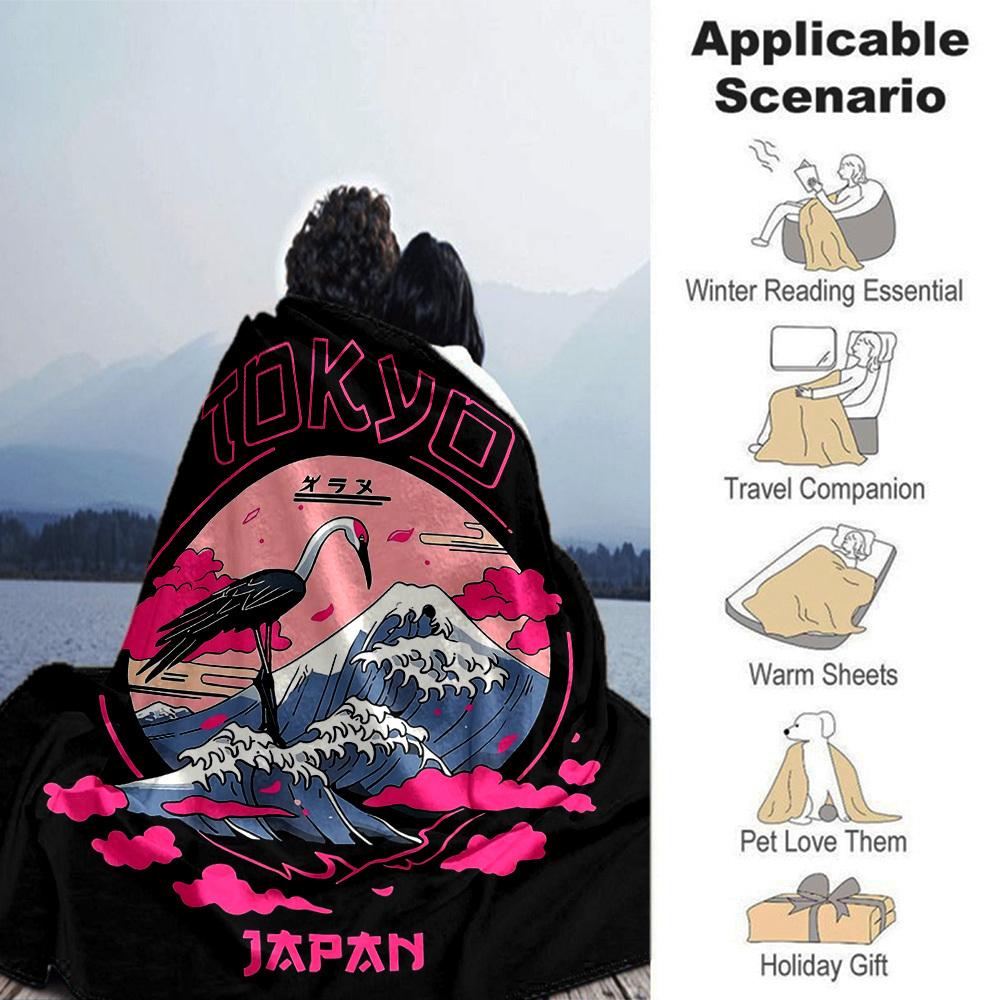 1pc Tokyo Japan Soft Flannel All Season Throw for Home, Office, Outdoor UseDurable Comfort Soft Warm Throw for Home