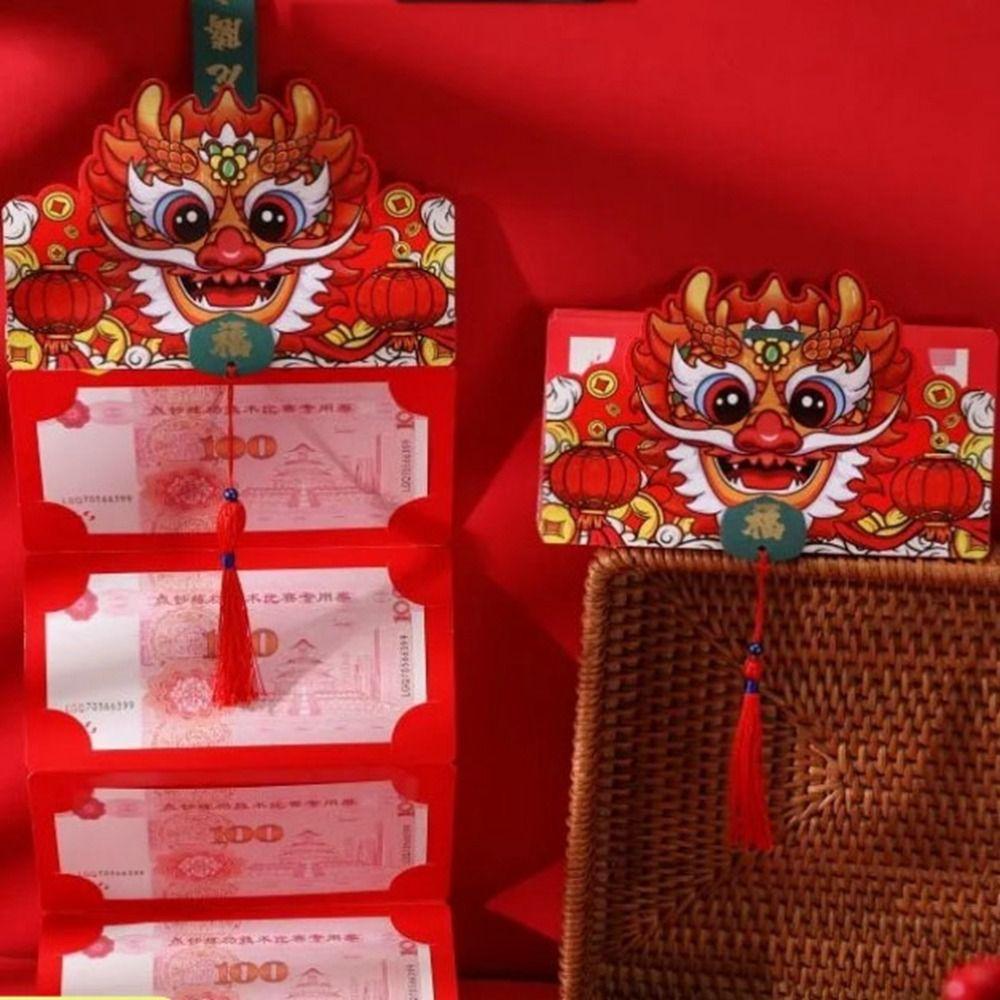 With Tassels 2024 Folding Red Envelope Hot Stamping Lucky Festival Bag New Year