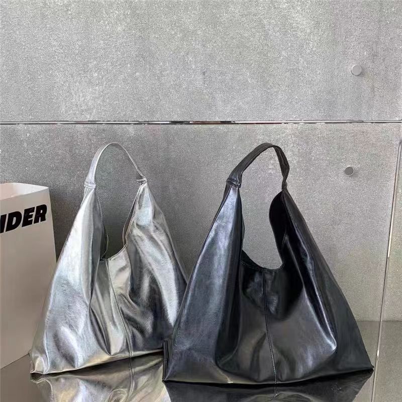 Große Einkaufstasche Korean Fashion Soft PU Patchwork Schwarz Silber Schultertasche Geldbörsen und Handtaschen Designer