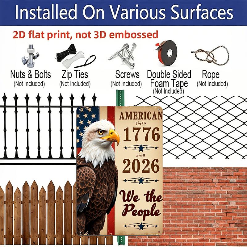 2D Flat Decorative Sign, Plaque1776 2026 Flags Anniversary 250years Metal Sign Aluminium Painting Kitchen Wall Decor Vintage Metal Rustic Wall Art
