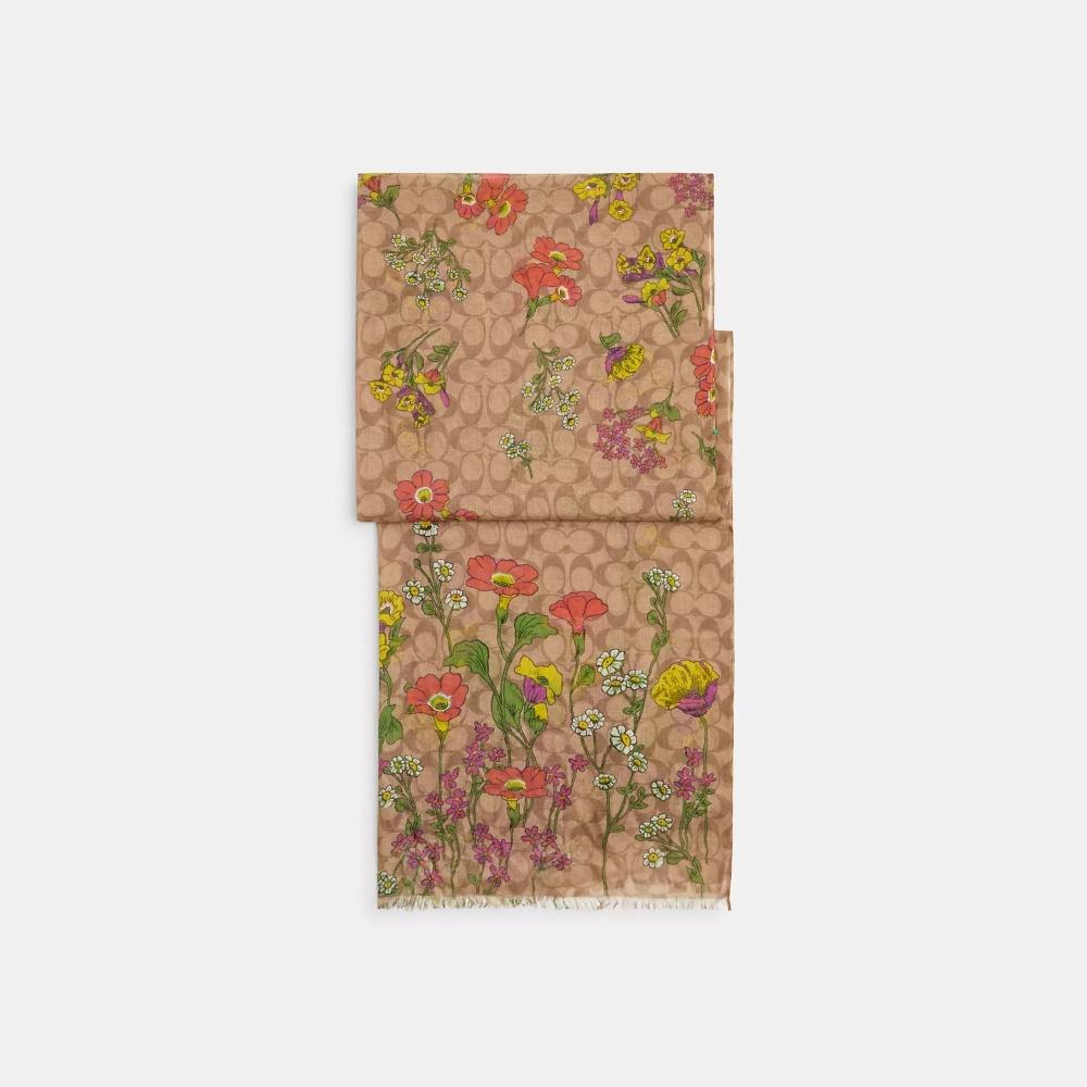 

Продолговатый шарф Coach Signature с цветочным принтом хаки многоцветный