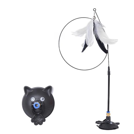 Cat Tease Toy with Suction Cup Interactive Cat Toy Press Lock Sticks on Floors Cat Wand Toy Flexible Steel Wire Cat Feather Toy