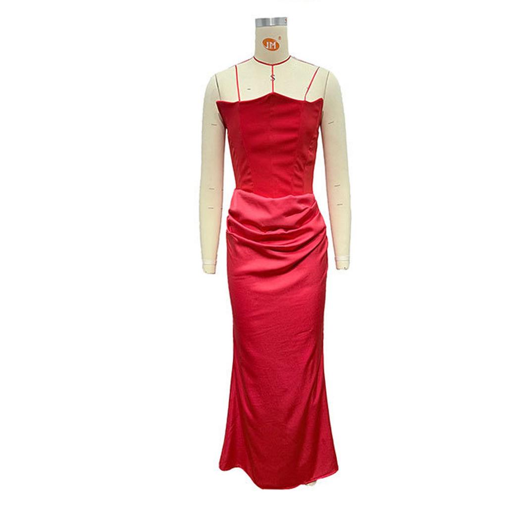 Ladies Summer Temperament With Breast Fish Sexy Slim Fishtail Fishtail Skirt Long Solid Color Dress