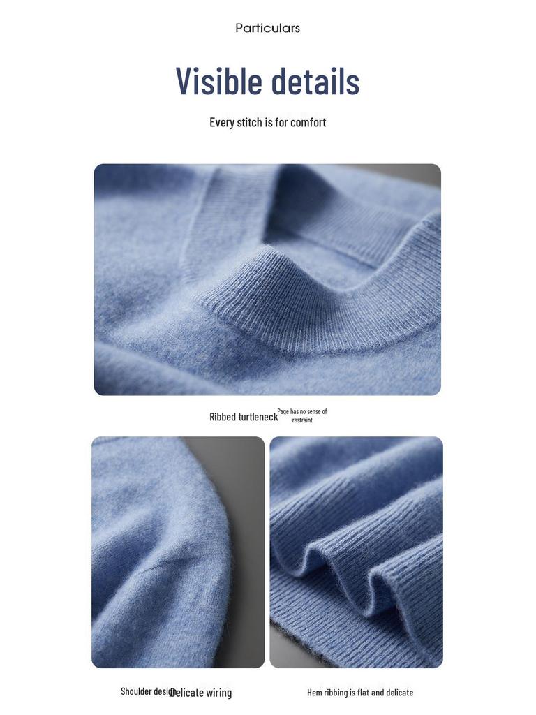 Men's Seamless Cashmere Sweater, Half-High Collar, Solid Color, Loose Fit, Plus Size, Base Layer for Autumn and Winter.