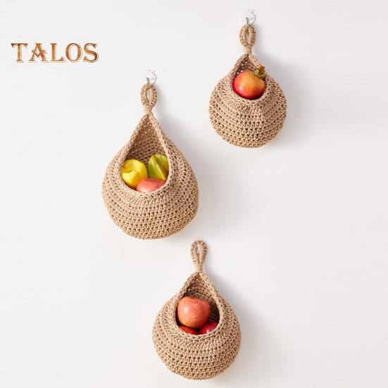 Crochet Hanging Fruit Basket Decorative Handmade Vegetable Storage Basket Mesh Bag Space-Saving Fruit Display Container Home Kitchen Decor
