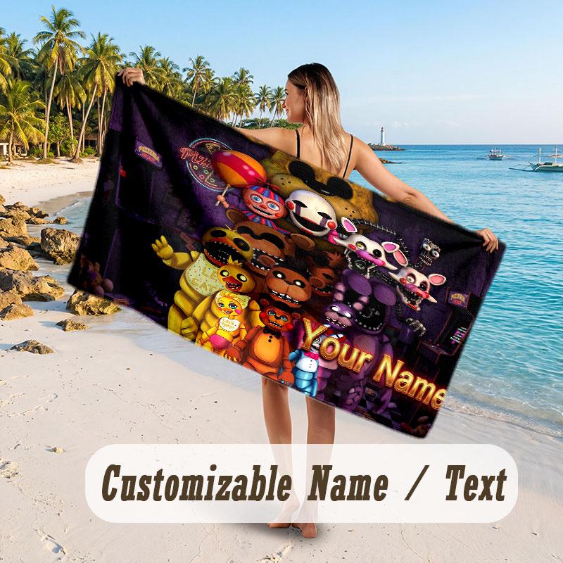Personalized Beach Towel,Five Nights At Freddy’s Custom Printed Name Text, Super Absorbent Towel For Beach Vacation