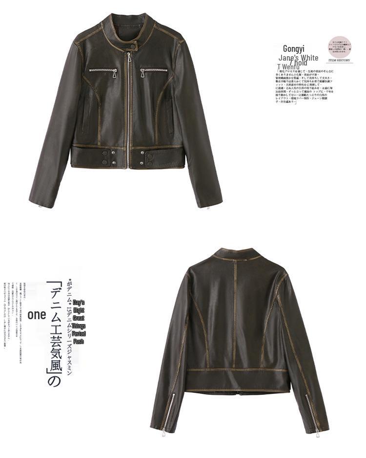 2025 Elegant Petite Women's Genuine Leather Jacket - Short Spring/Autumn Style