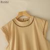 ZANZEA Women Elegant Round Neck Casual Short Sleeve Blouse
