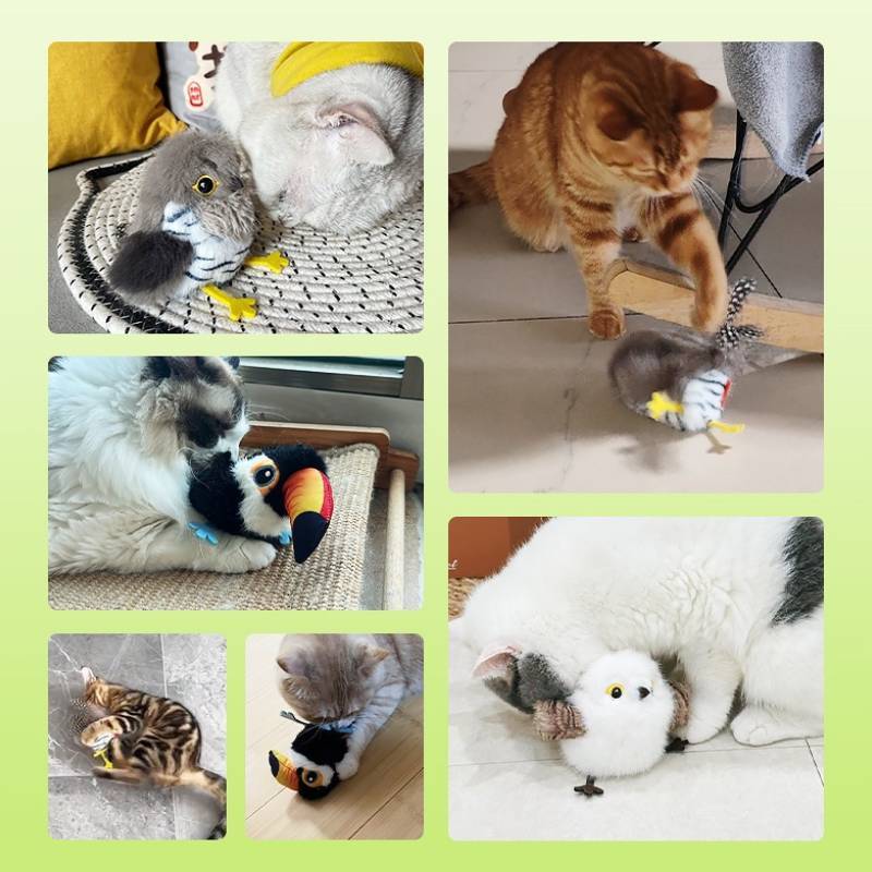 Giocattolo Gatto Peluche Con Suoni di Uccelli Per Case con Più Gatti e Divertimento Rilassante
